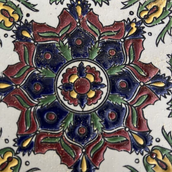 2 Vintage NASSOS RODOS Handmade Greek Tile Coaster Enamel Ceramic Floral Design - Picture 5 of 8